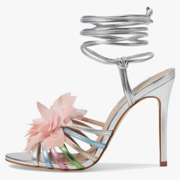 STEVE MADDEN NWT Jolisa Metallic Flower Ankle Wrap Dress Sandals - Picture 3 of 11